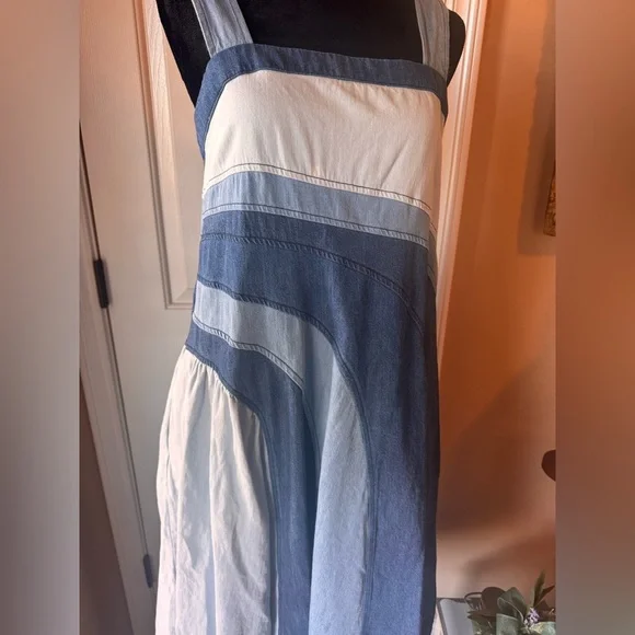 Pilcro by Anthropologie Seamed 100% Cotton Raw Hem Smocked Midi Dress-size small - Picture 7 of 14